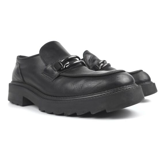 VINTAGE Sketchers Platform Loafers Black Genuine Leather 90s Y2k Grunge Academia - Picture 1 of 12